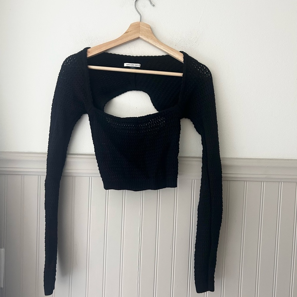 American Eagle Outfitters Small Open Back Black Knit Crop Sweater
